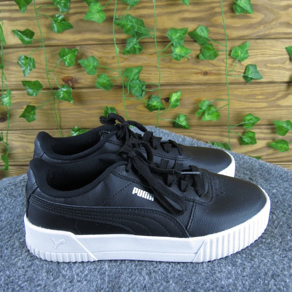 Puma Carina‎ Black White Leather Sneakers Women 7 Casual Comfort Shoes